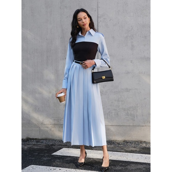Commense Minimalist Pleated Skirt Without Beltblue‎ size XL/12